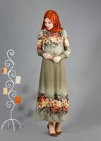 Hijab clothing KHAKI FLORAL PRINTED DRESS 4035