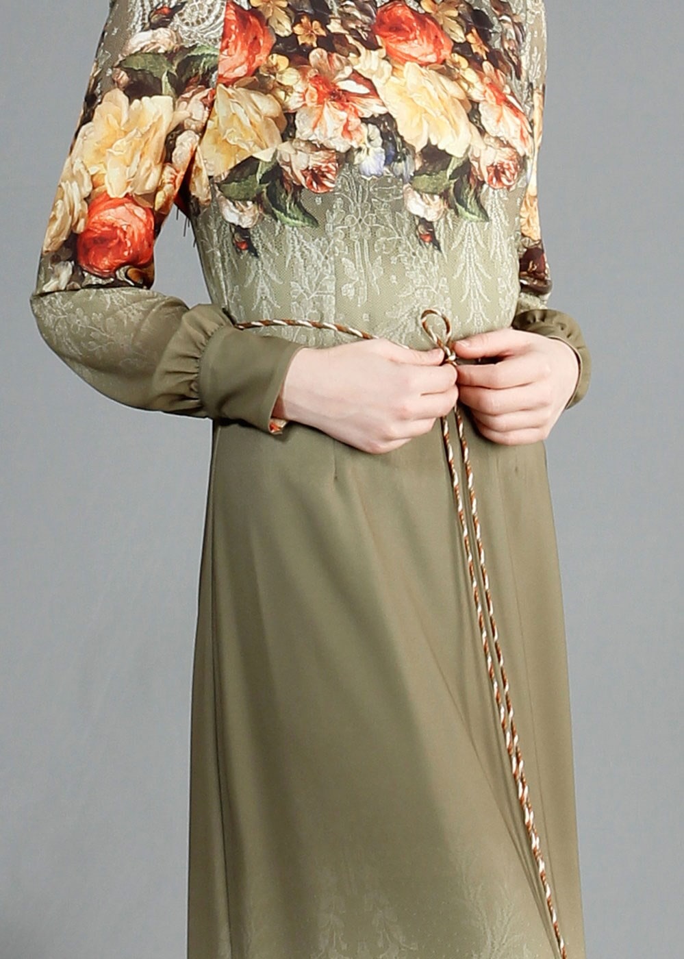 Hijab clothing KHAKI FLORAL PRINTED DRESS 4035