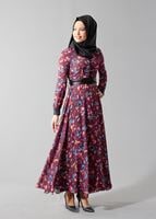 Hijab clothing CLARET RED ALVINA FLORAL PATTERNED DRESS T 4059