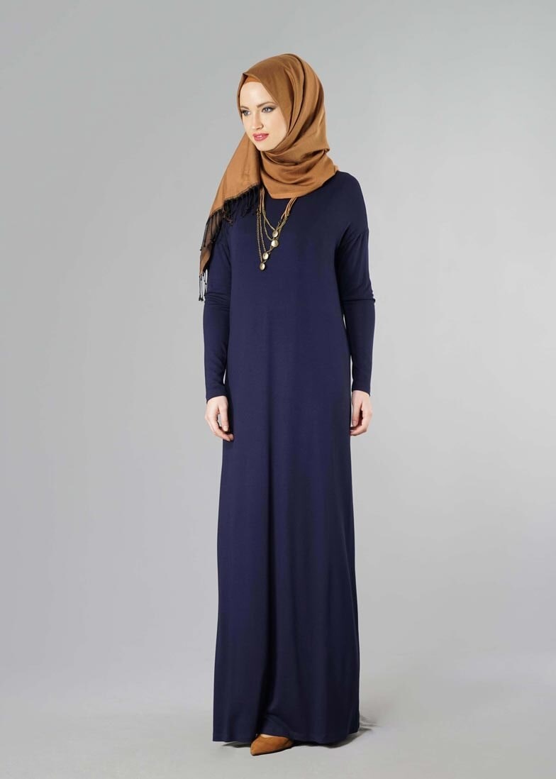 Tesettür giyim LACİVERT 4101 ELBİSE