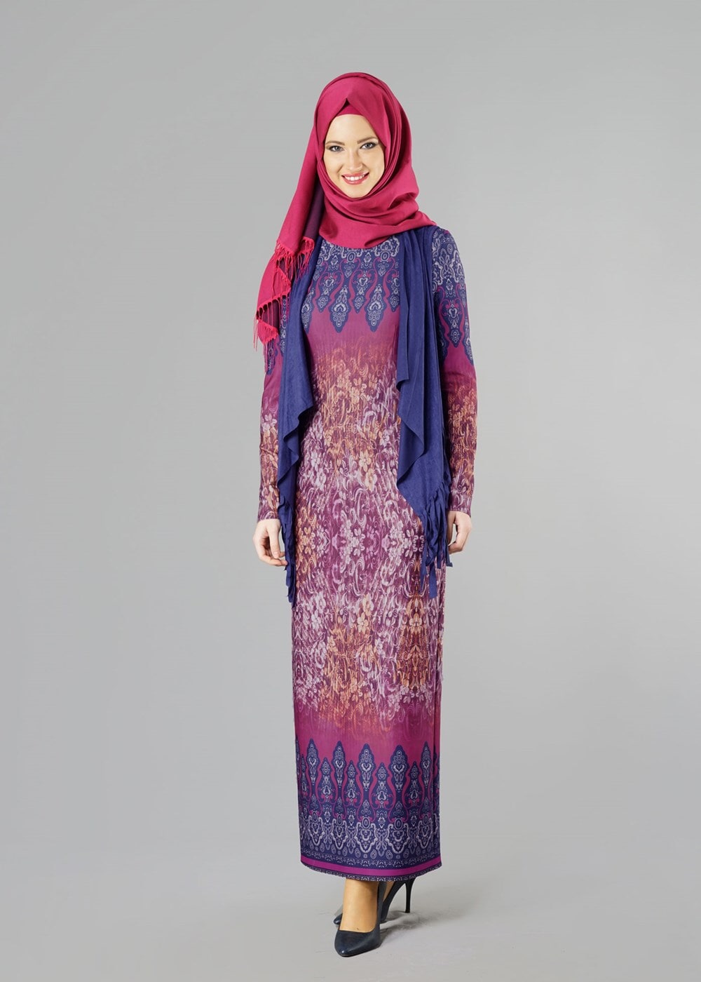 Tesettür giyim FUŞYA 4149 ELBİSE