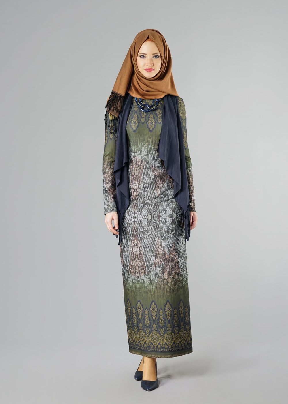 Tesettür giyim HAKİ 4149 ELBİSE