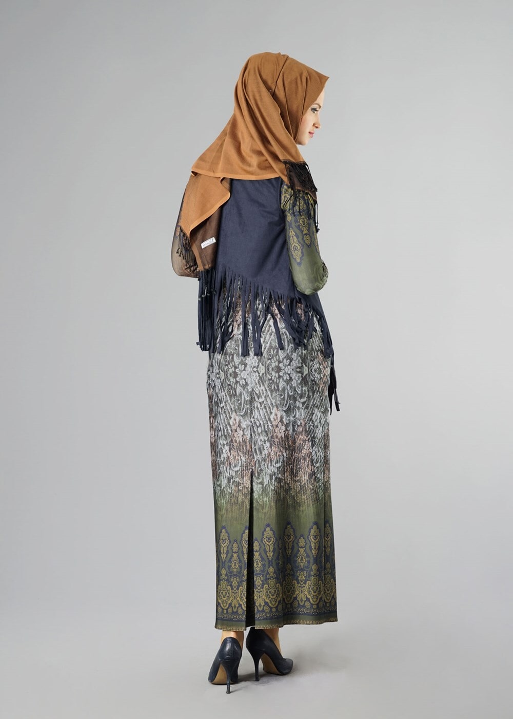 Tesettür giyim HAKİ 4149 ELBİSE