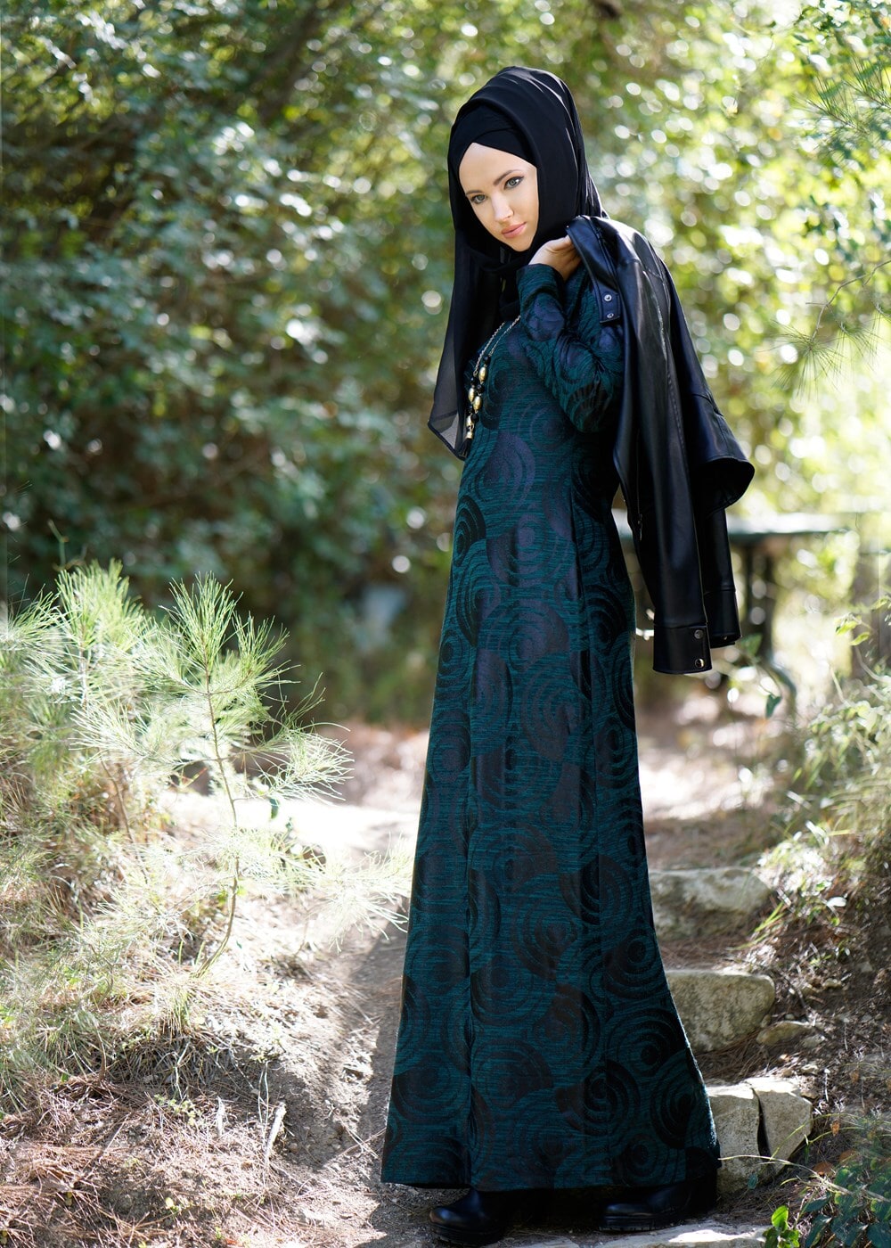 Vêtements hijab BLEU ROBE À DESSINS 377 