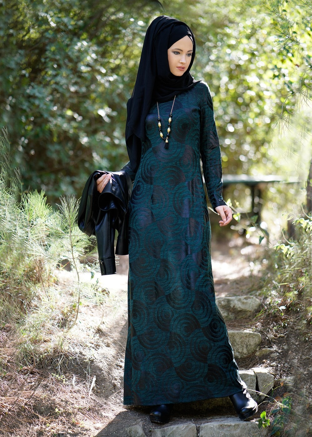 Vêtements hijab BLEU ROBE À DESSINS 377 