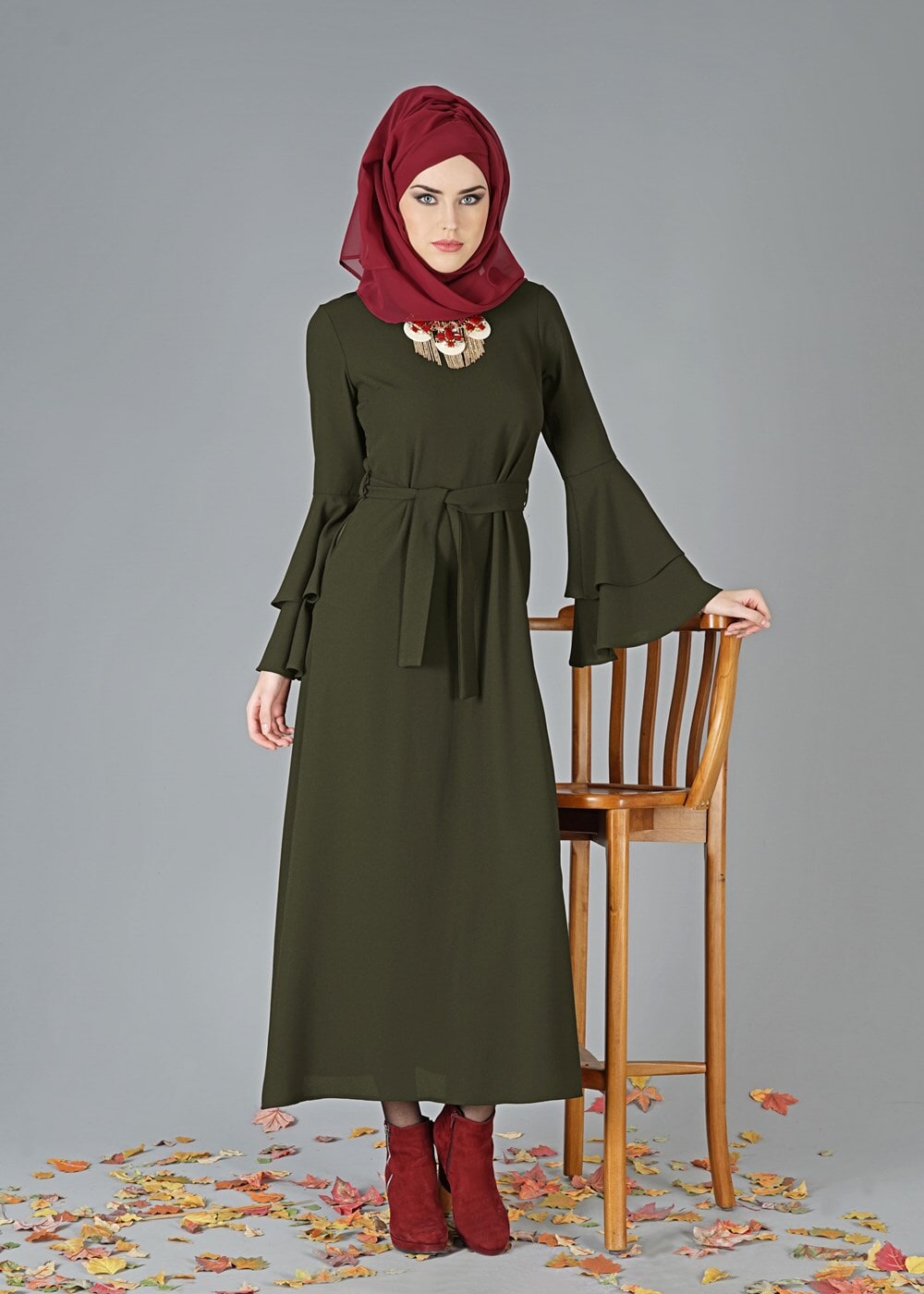 Hijab clothing KHAKI DOLMAN SLEEVE DRESS 7901