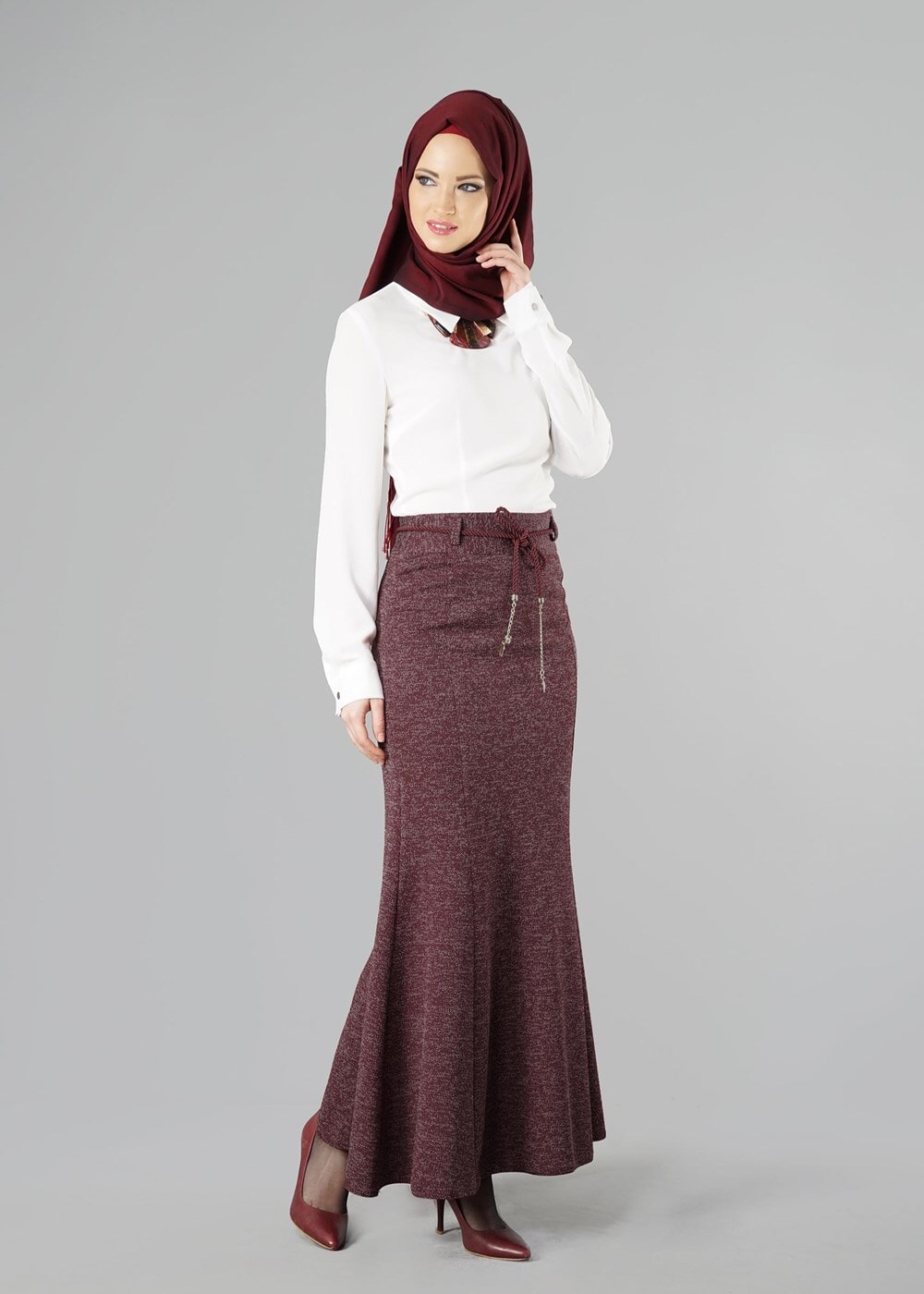 Vêtements hijab ROUGE BORDEAUX JUPE SIRENE 256121 
