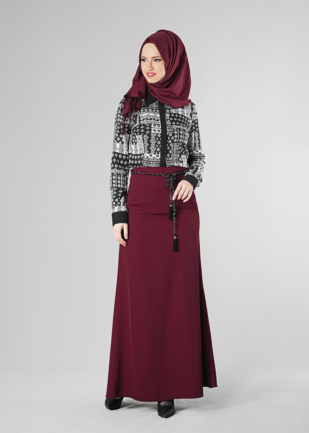 Tesettür giyim BORDO 6763 ETEK
