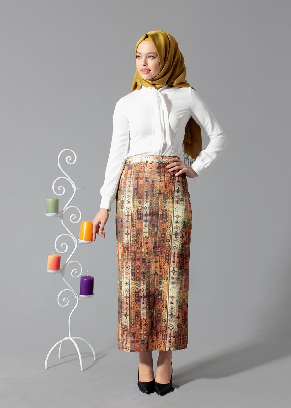 Tesettür giyim HAKİ 6764 ETEK