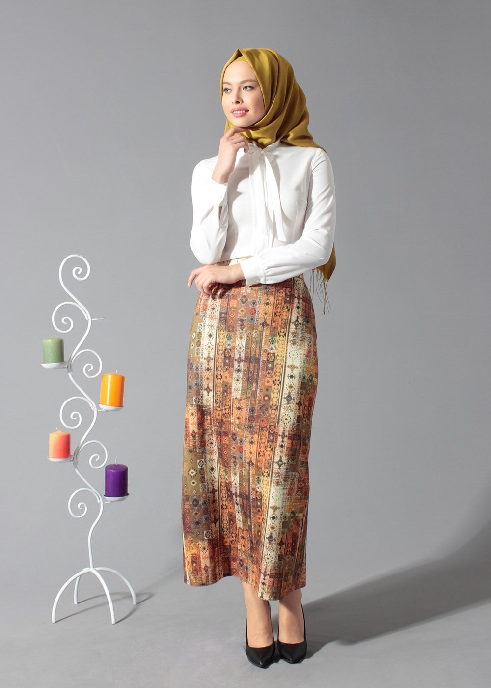 Tesettür giyim HAKİ 6764 ETEK