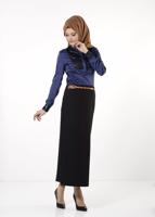 Tesettür giyim SİYAH DERİ DETAYLI KALEM ETEK 6772 