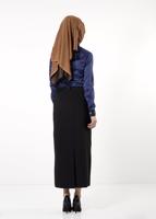Tesettür giyim SİYAH DERİ DETAYLI KALEM ETEK 6772 