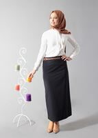 Tesettür giyim LACİVERT DERİ DETAYLI KALEM ETEK 6772 