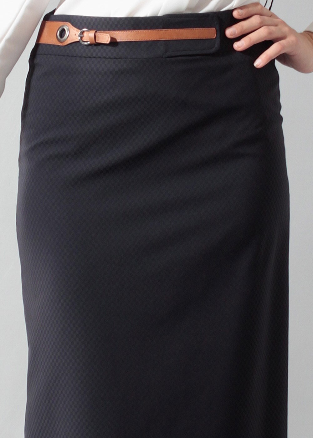 Tesettür giyim LACİVERT DERİ DETAYLI KALEM ETEK 6772 