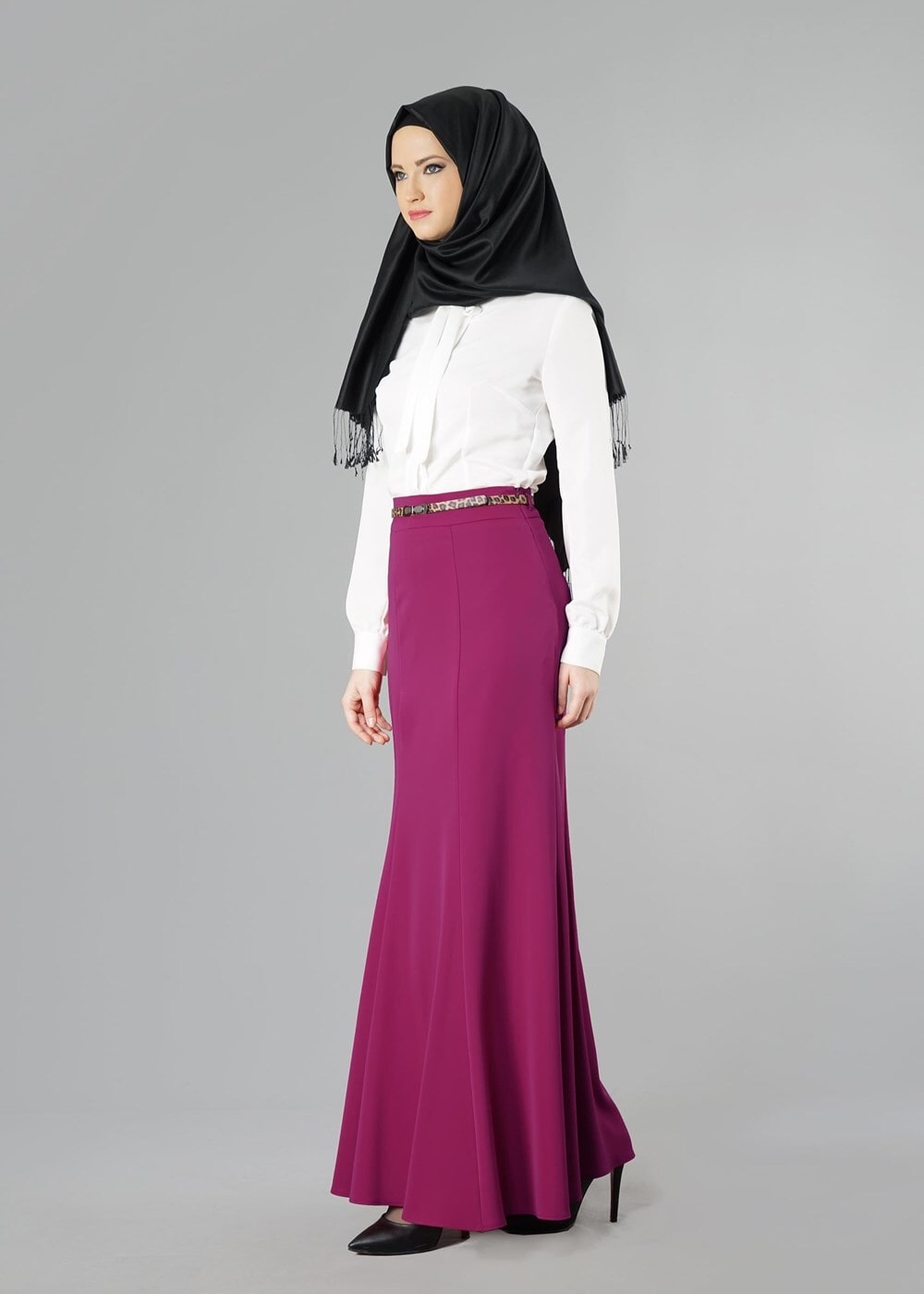 Tesettür giyim FUŞYA 6775 ETEK