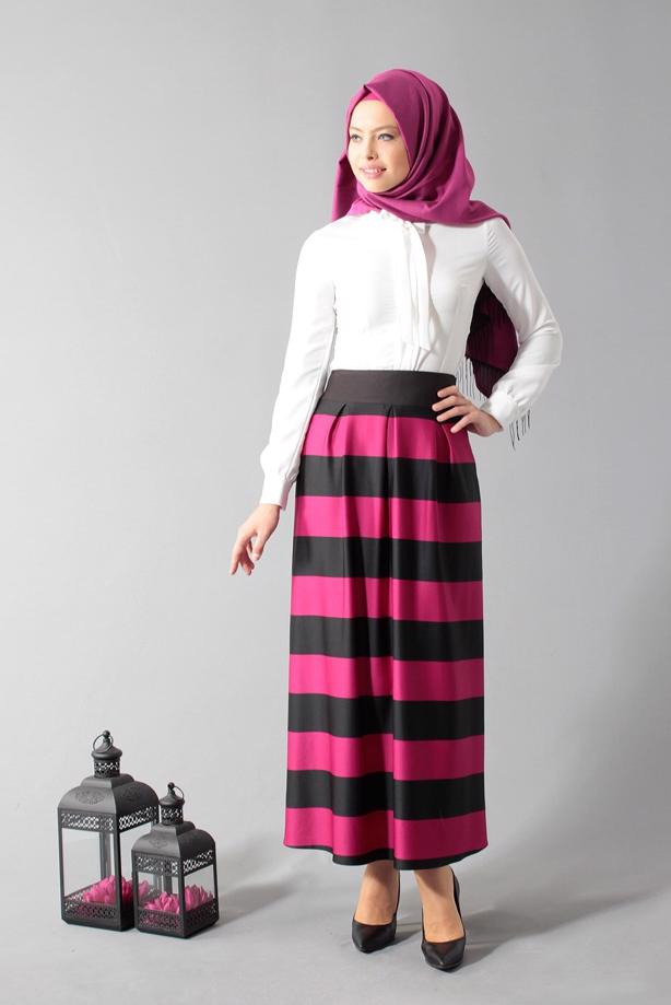 Vêtements hijab  STRIPPED FLARE SKIRT 6785  - TRENDTESETTÜR