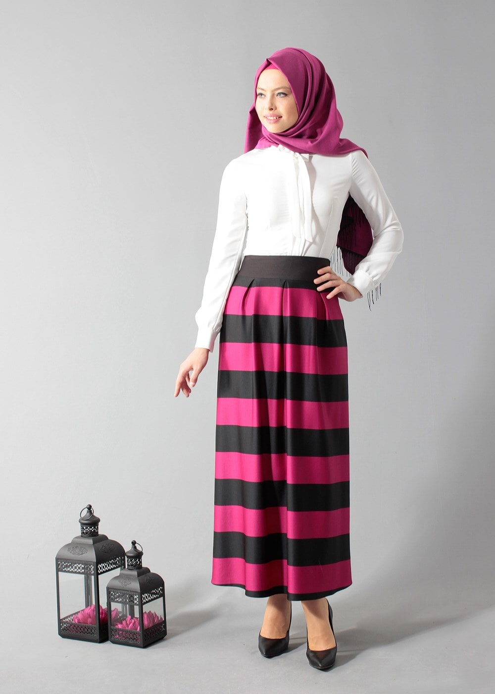 Vêtements hijab FUCHSIA JUPE À RAYRUES 6785 