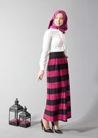 Hijab clothing FUCHSIA STRIPPED FLARE SKIRT 6785 