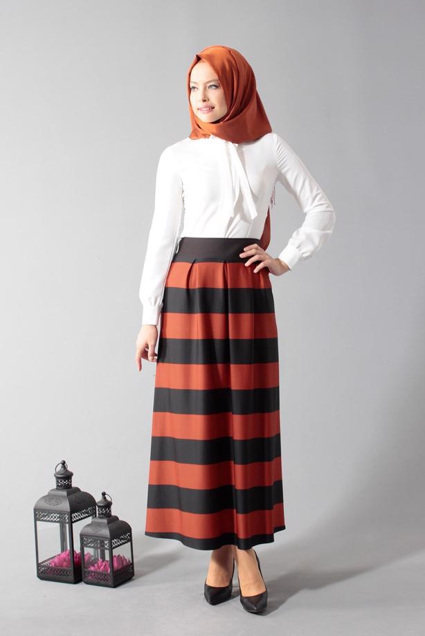 Vêtements hijab  STRIPPED FLARE SKIRT 6785  - TRENDTESETTÜR