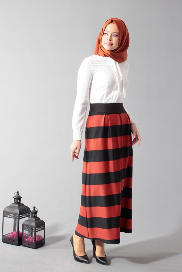 Vêtements hijab  STRIPPED FLARE SKIRT 6785  - TRENDTESETTÜR