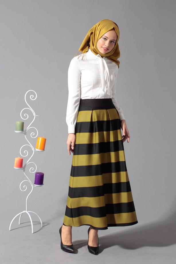 Vêtements hijab  STRIPPED FLARE SKIRT 6785  - TRENDTESETTÜR