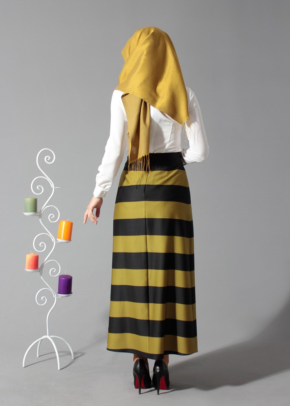 Hijab clothing GREEN STRIPPED FLARE SKIRT 6785 