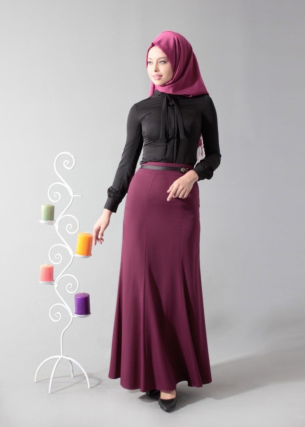 Tesettür giyim FUŞYA ÇAN ETEK 6788 