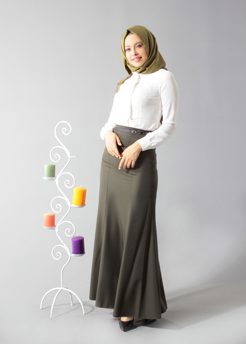 Tesettür giyim HAKİ ÇAN ETEK 6788 