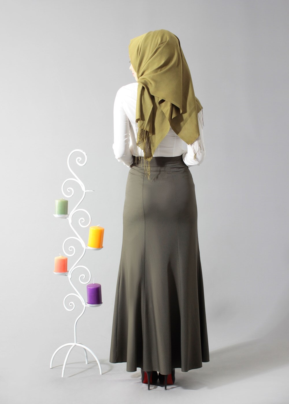 Tesettür giyim HAKİ ÇAN ETEK 6788 