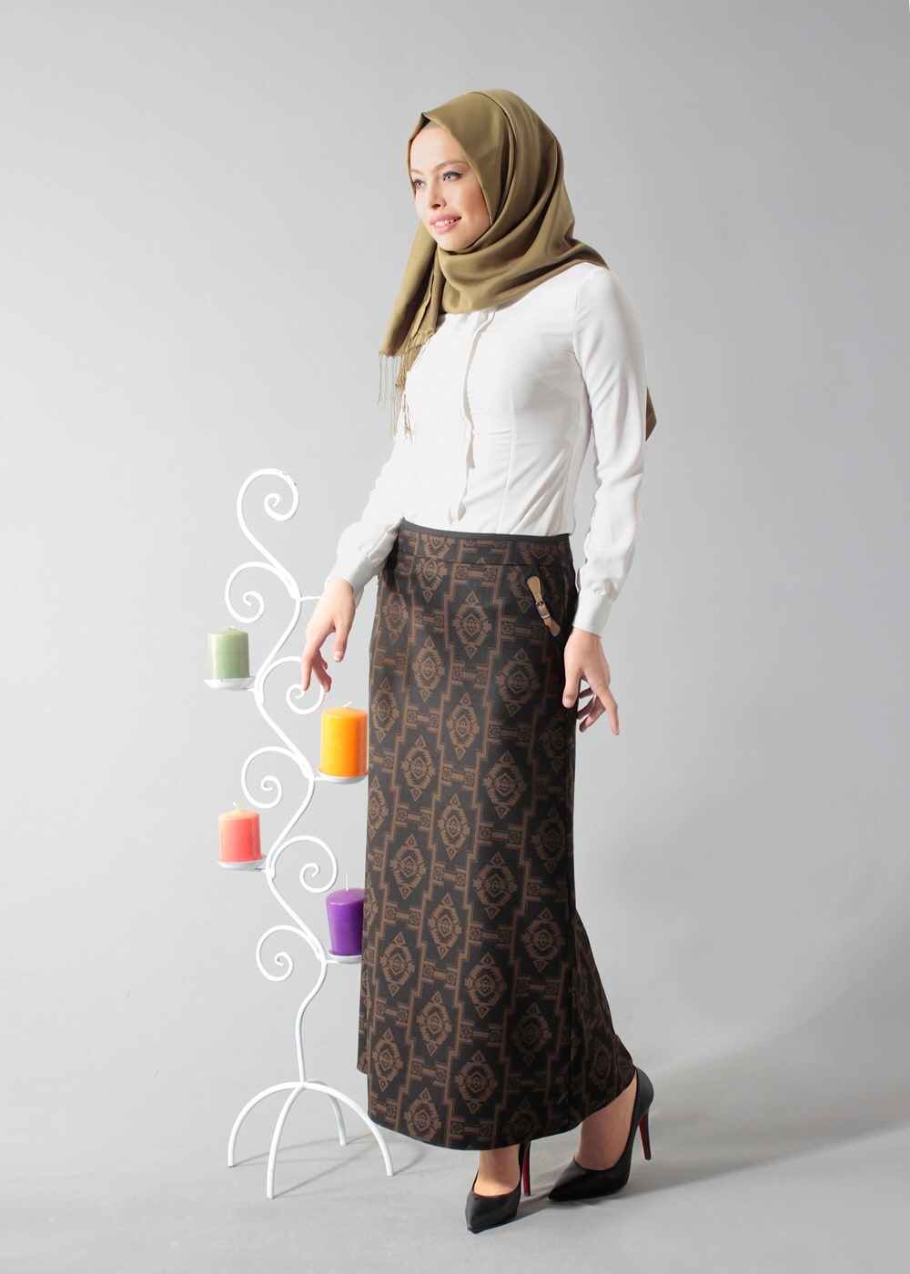 Tesettür giyim HAKİ 6789 ETEK