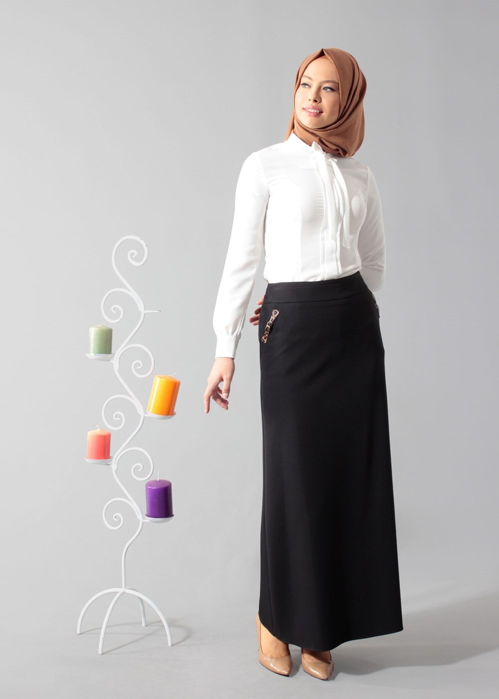 Tesettür giyim SİYAH CEPLİ KLASİK ETEK 6790 