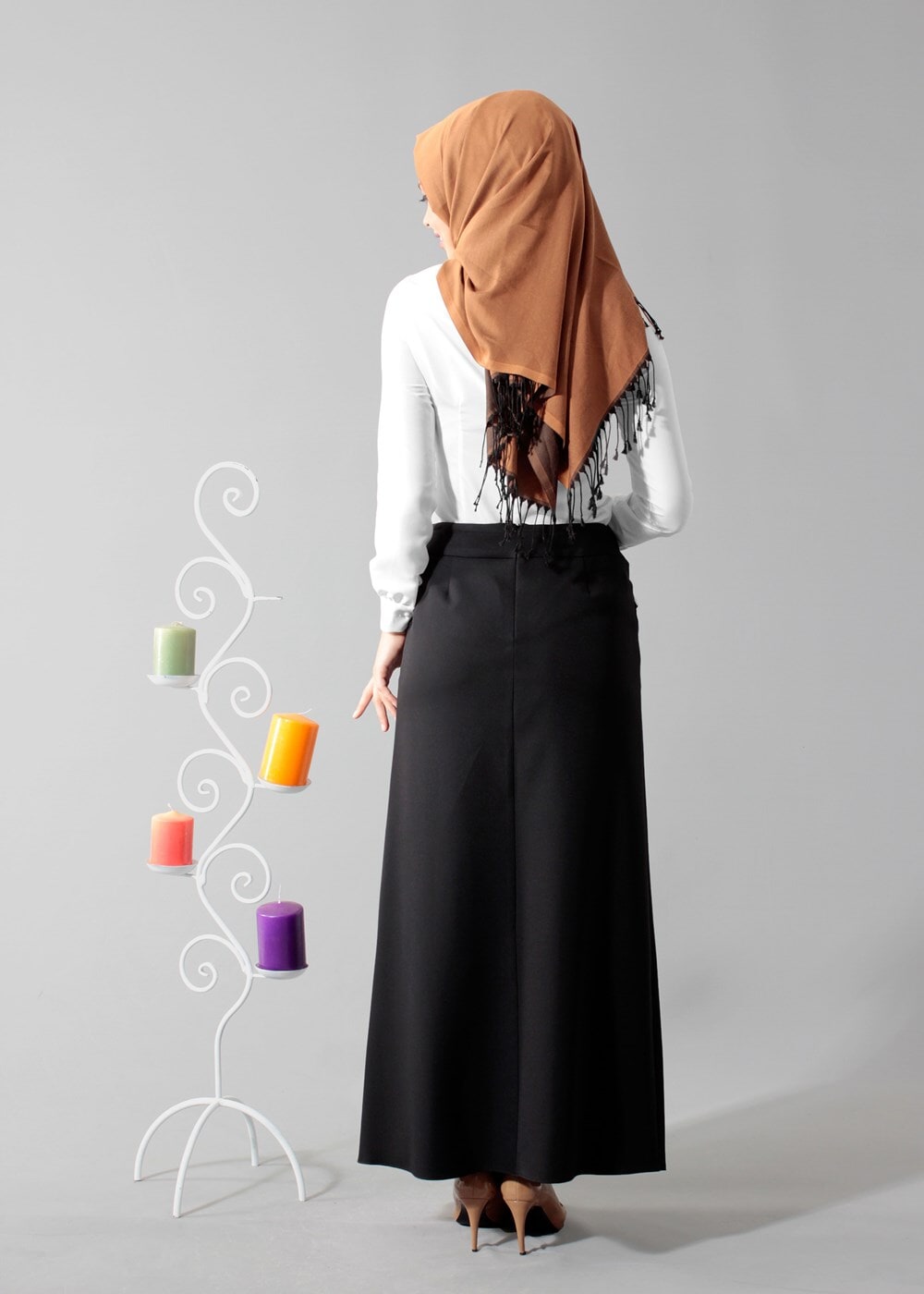 Tesettür giyim SİYAH CEPLİ KLASİK ETEK 6790 