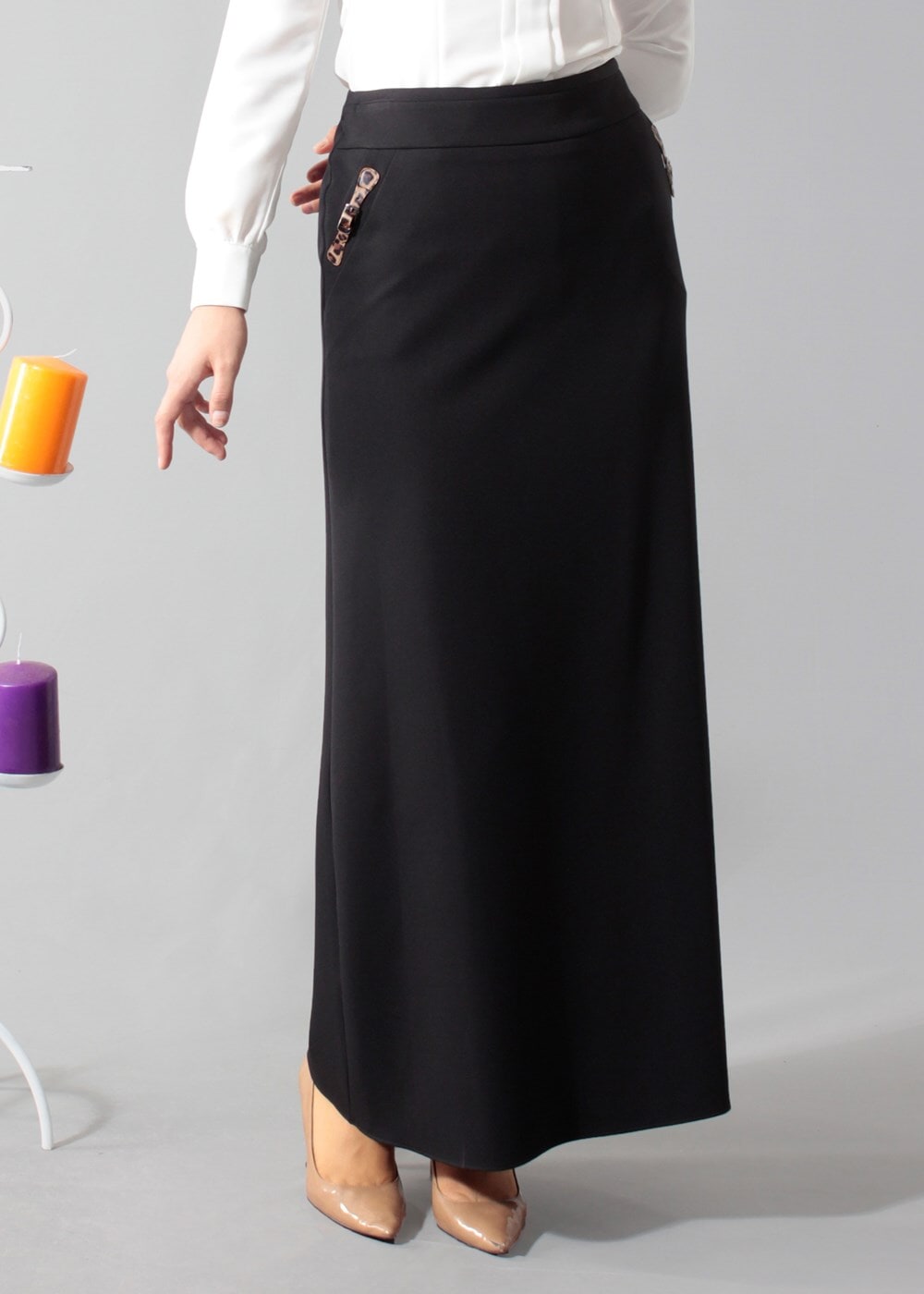 Tesettür giyim SİYAH CEPLİ KLASİK ETEK 6790 