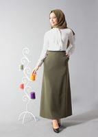 Tesettür giyim HAKİ CEPLİ KLASİK ETEK 6790 