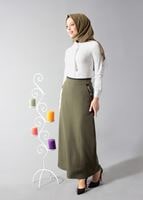 Tesettür giyim HAKİ CEPLİ KLASİK ETEK 6790 