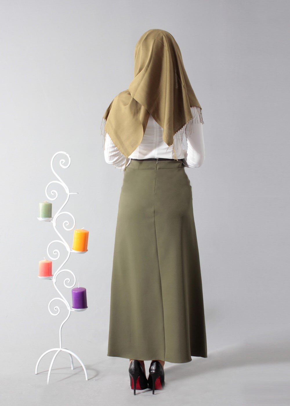 Tesettür giyim HAKİ CEPLİ KLASİK ETEK 6790 