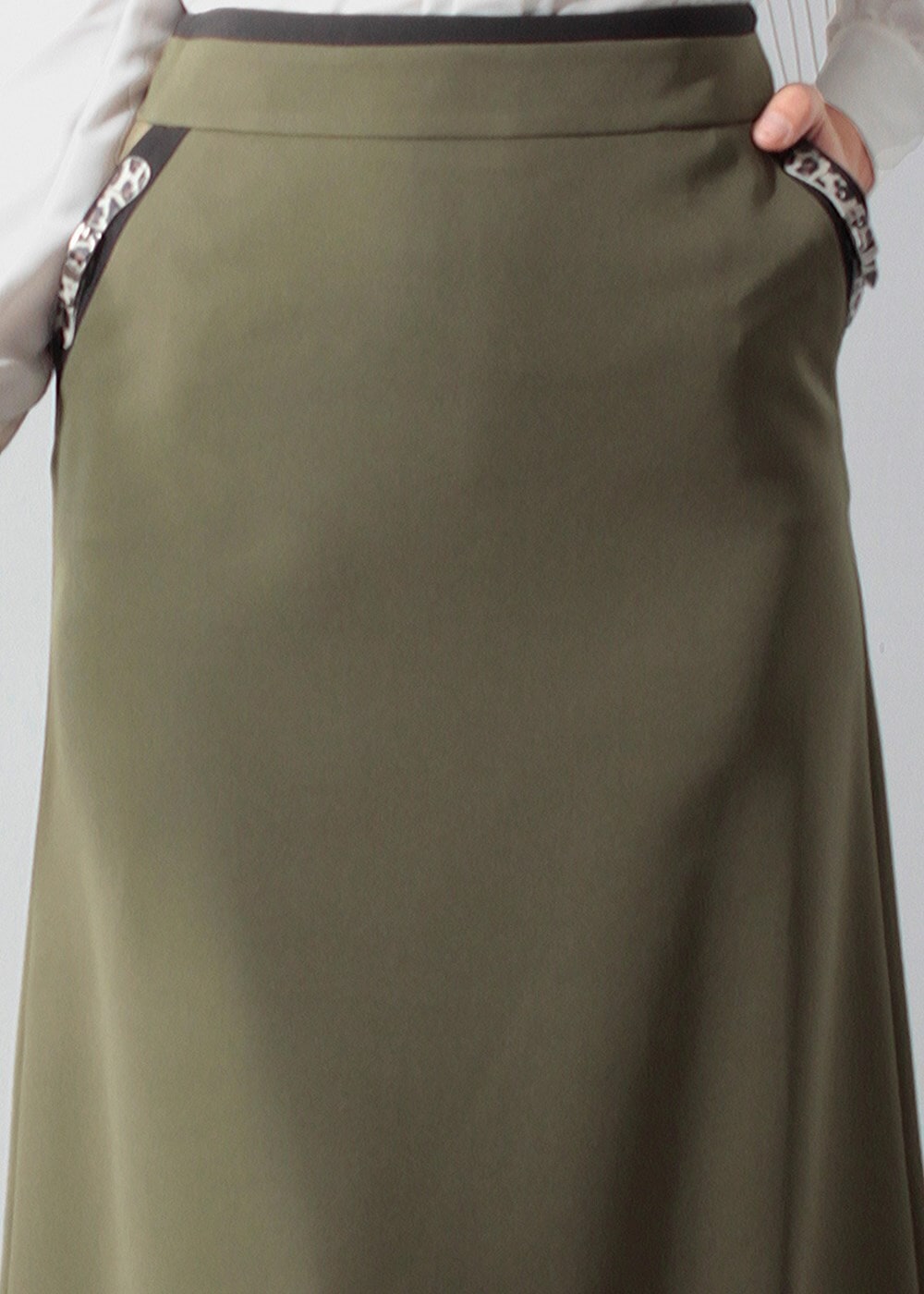 Tesettür giyim HAKİ CEPLİ KLASİK ETEK 6790 