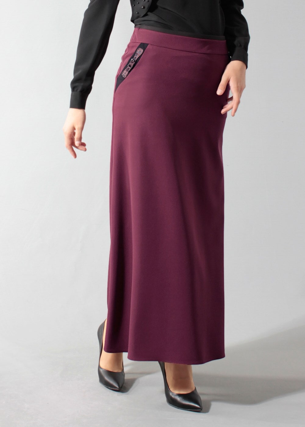 Tesettür giyim BORDO CEPLİ KLASİK ETEK 6790 