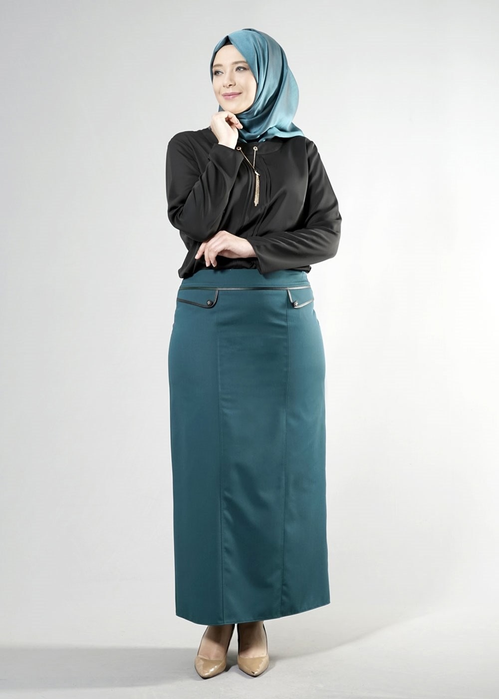 Hijab clothing BLUE STRAIGHT CUT SKIRT 6797