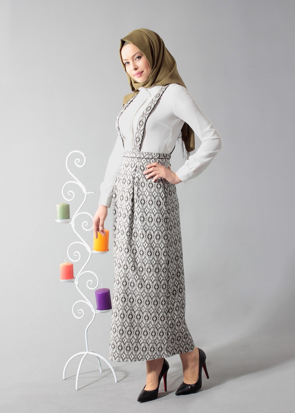 Tesettür giyim HAKİ 6800 ETEK