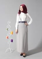 Tesettür giyim LACİVERT DÜZ KESİM KEMERLİ ETEK 6802 