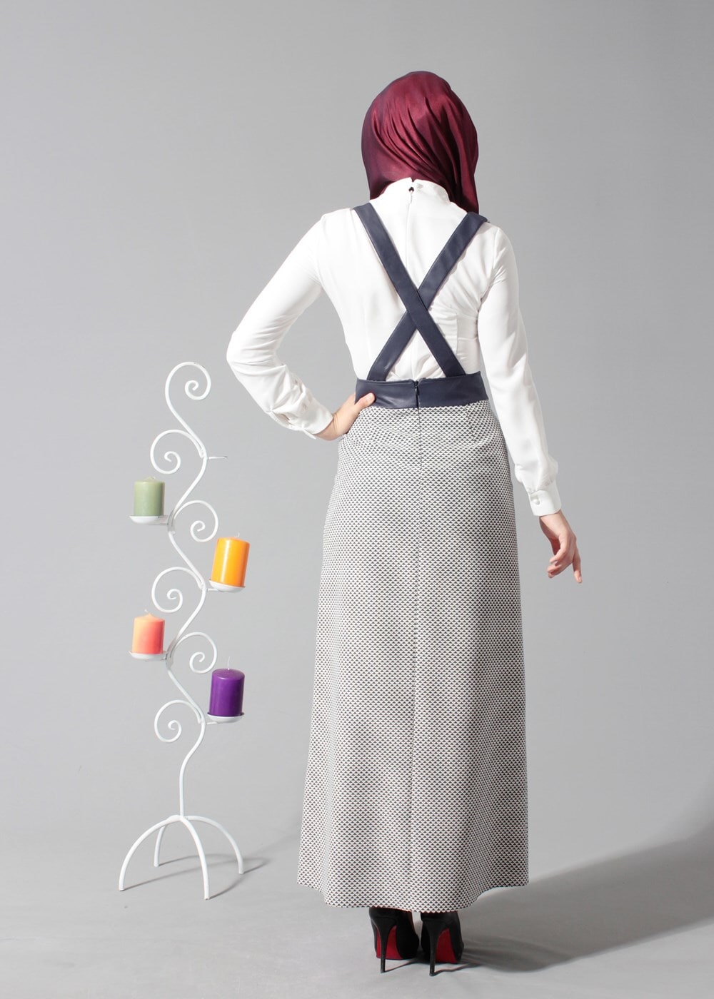 Tesettür giyim LACİVERT DÜZ KESİM KEMERLİ ETEK 6802 