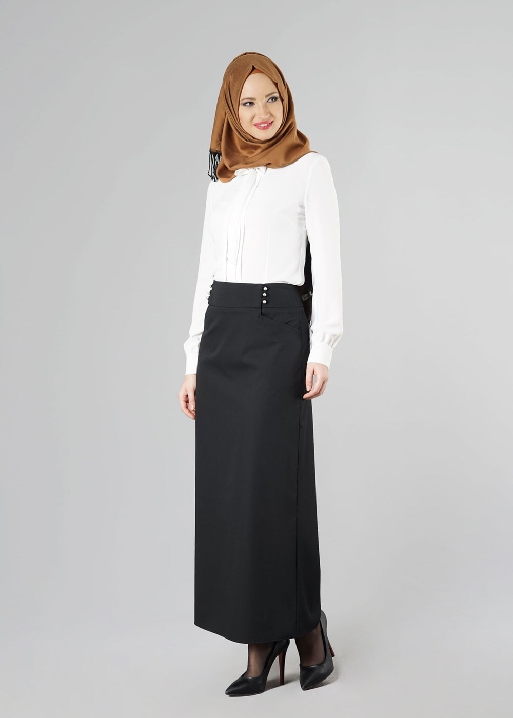 Tesettür giyim SİYAH ALVİNA DÜZ KESİM ETEK T 6810