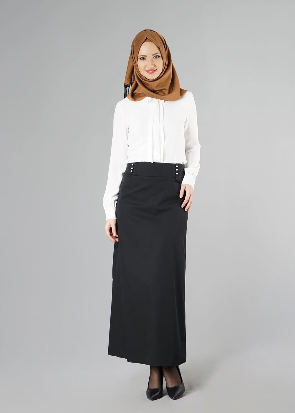 Tesettür giyim SİYAH ALVİNA DÜZ KESİM ETEK T 6810
