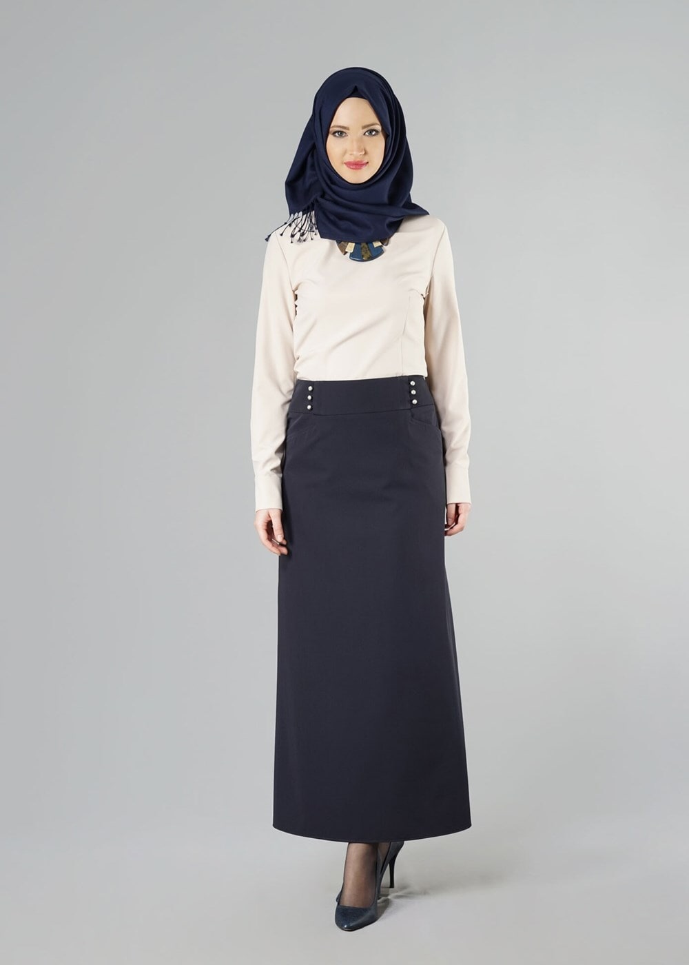 Tesettür giyim LACİVERT ALVİNA DÜZ KESİM ETEK T 6810