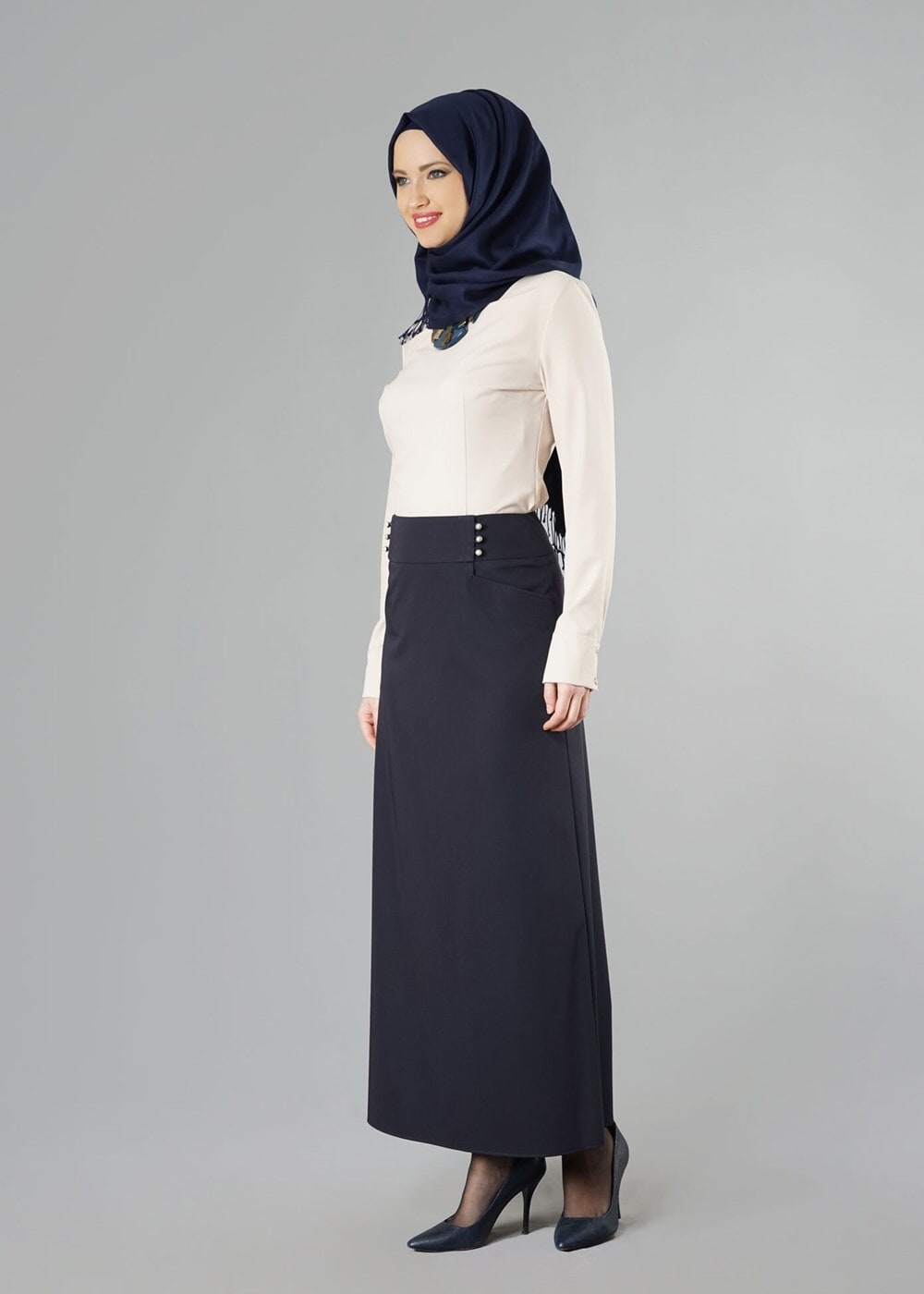 Tesettür giyim LACİVERT ALVİNA DÜZ KESİM ETEK T 6810