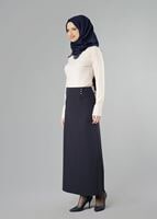 Tesettür giyim LACİVERT ALVİNA DÜZ KESİM ETEK T 6810