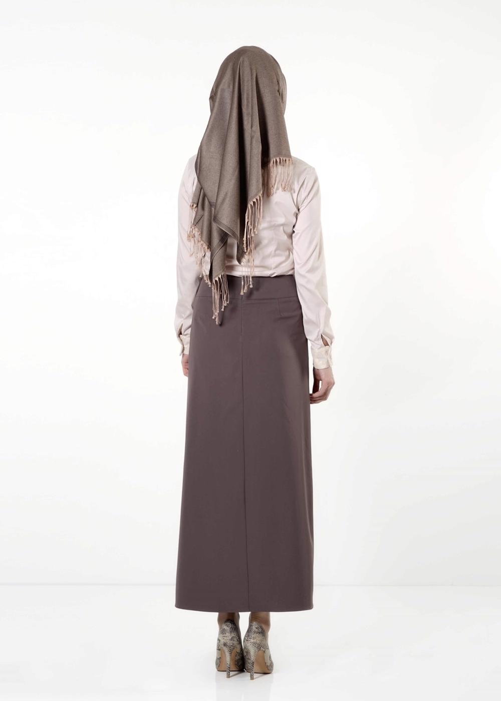 Tesettür giyim VİZON ALVİNA DÜZ KESİM ETEK T 6810