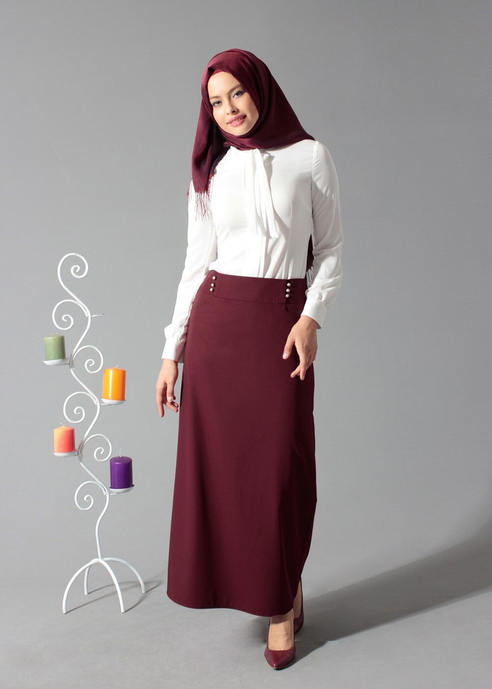 Tesettür giyim BORDO ALVİNA DÜZ KESİM ETEK T 6810