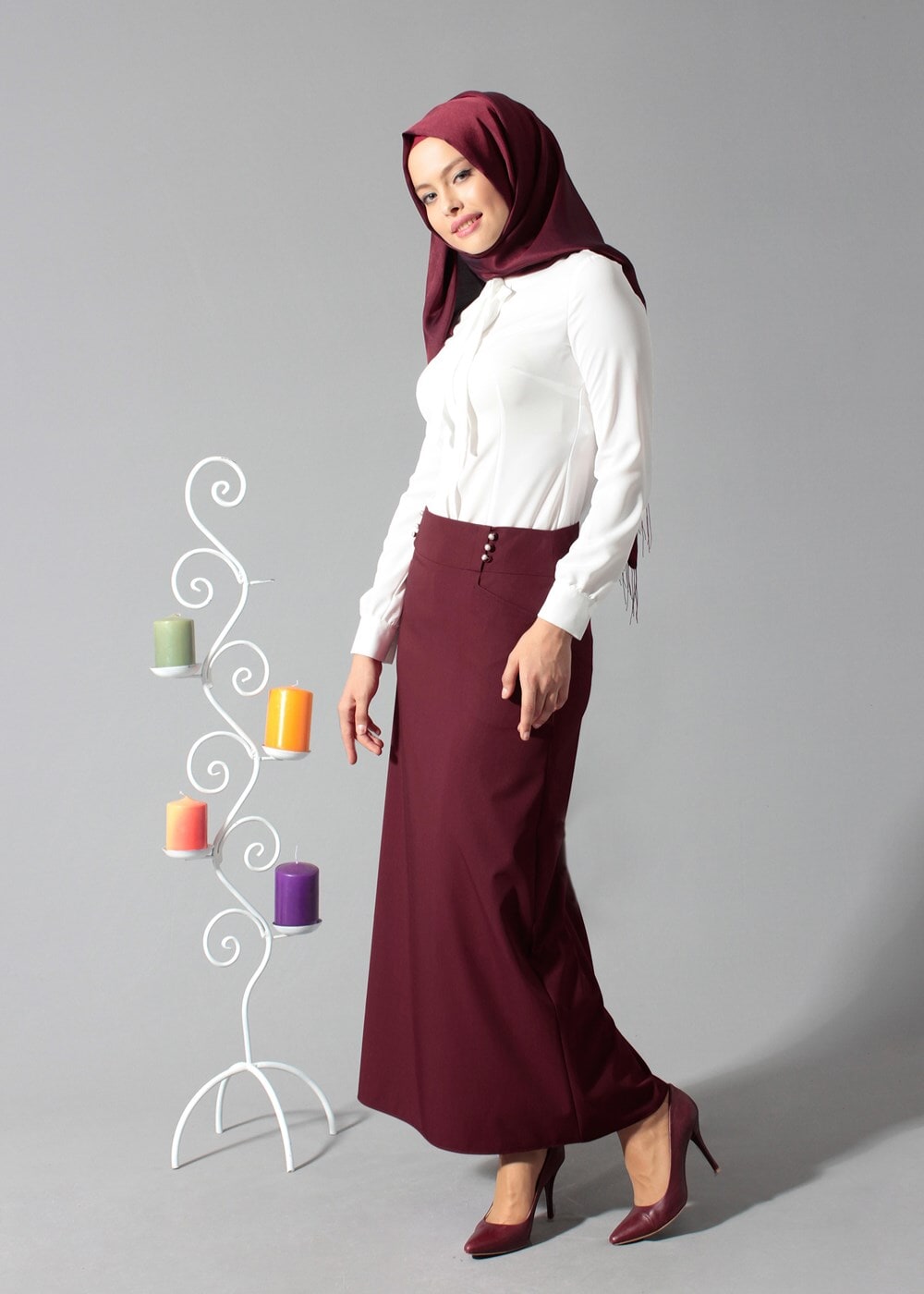 Tesettür giyim BORDO ALVİNA DÜZ KESİM ETEK T 6810